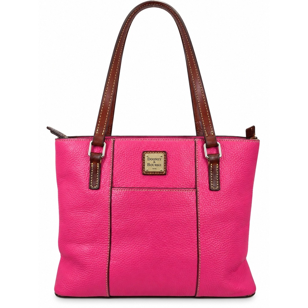 Dooney & Bourke Pink Pebbled Leather Tote Bag Brown Trim Shoulder Bag